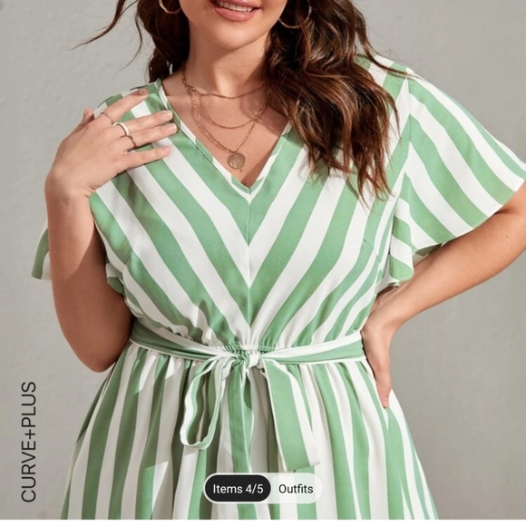 Green Striped Midi Dress - Picture 4 of 8